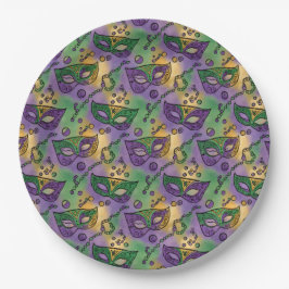 Mardi Gras Masks and Beads Purple Green Yellow Pappteller