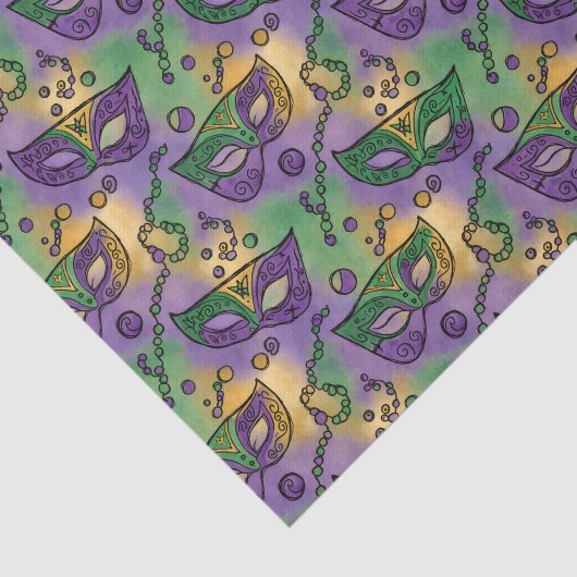 Mardi Gras Masks and Beads Purple Green Yellow Seidenpapier (Ausschnitt)