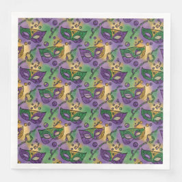 Mardi Gras Masks and Beads Purple Green Yellow Serviette