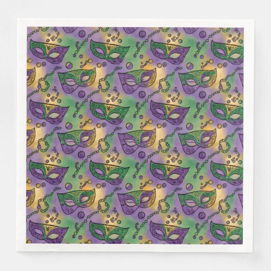 Mardi Gras Masks and Beads Purple Green Yellow Serviette (Vorderseite)