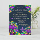 Mardi Gras Masquerade 16 . Geburtstag Einladung (Stehend Vorderseite)