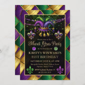 Mardi Gras Masquerade 21. Geburtstag Einladung (Vorne/Hinten)
