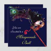 MARDI GRAS MASQUERADE BALL, blau weiß Einladung (Vorne/Hinten)