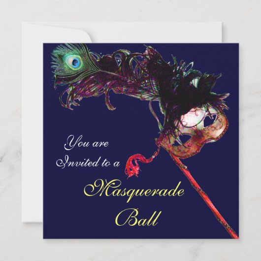 MARDI GRAS MASQUERADE BALL, blau weiß Einladung (Vorderseite)