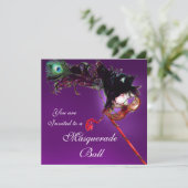 MARDI GRAS MASQUERADE BALL lila rosa fuchsia Einladung (Stehend Vorderseite)