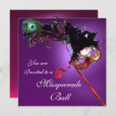MARDI GRAS MASQUERADE BALL lila rosa fuchsia Einladung (Vorne/Hinten)