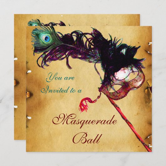 MARDI GRAS MASQUERADE BALL Perchment Einladung (Vorne/Hinten)