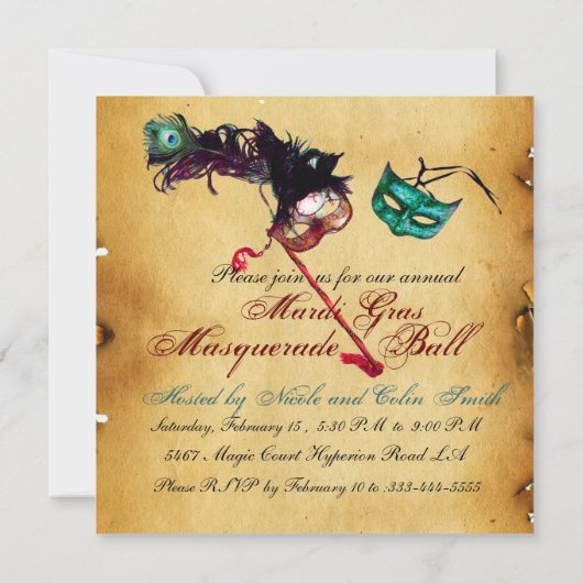 MARDI GRAS MASQUERADE BALL Perchment Einladung (Rückseite)