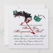 MARDI GRAS MASQUERADE BALL Red Green Fether Masken Einladung (Rückseite)