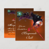 MARDI GRAS MASQUERADE BALL rot orange Einladung (Vorne/Hinten)