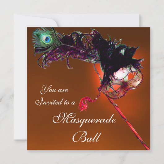 MARDI GRAS MASQUERADE BALL rot orange Einladung (Vorderseite)