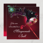 MARDI GRAS MASQUERADE BALL Roter Bordeaux Einladung (Vorne/Hinten)