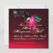 MARDI GRAS MASQUERADE BALL Roter Bordeaux Einladung (Rückseite)