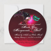 MARDI GRAS MASQUERADE BALL Roter Bordeaux Einladung (Rückseite)