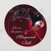 MARDI GRAS MASQUERADE BALL Roter Bordeaux Einladung (Vorne/Hinten)
