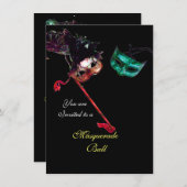 MARDI GRAS MASQUERADE BALL, Schwarze uAwg Einladung (Vorne/Hinten)