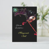 MARDI GRAS MASQUERADE BALL, Schwarze uAwg Einladung (Stehend Vorderseite)