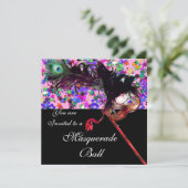 MARDI GRAS MASQUERADE & CONFETTI EINLADUNG (Stehend Vorderseite)