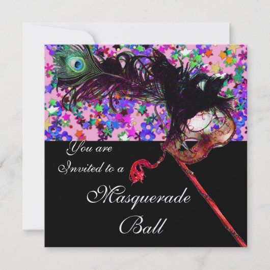 MARDI GRAS MASQUERADE & CONFETTI Eis Einladung (Vorderseite)
