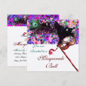 MARDI GRAS MASQUERADE & CONFETTI Weißrosa Silber Einladung (Vorne/Hinten)