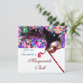 MARDI GRAS MASQUERADE & CONFETTI Weißrosa Silber Einladung (Stehend Vorderseite)