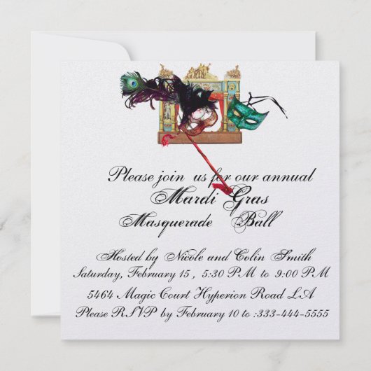 MARDI GRAS MASQUERADE COSTUME PARTY THEATER White Einladung (Rückseite)