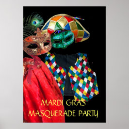MARDI GRAS MASQUERADE COUPLE, HARLEQUIN COSTUME POSTER