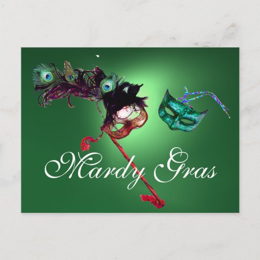 MARDI GRAS MASQUERADE Edelgrün Postkarte (Vorderseite)