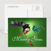 MARDI GRAS MASQUERADE Edelgrün Postkarte (Vorne/Hinten)