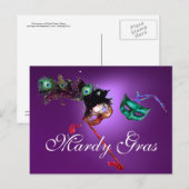 MARDI GRAS MASQUERADE Edelstein lila Postkarte (Vorne/Hinten)