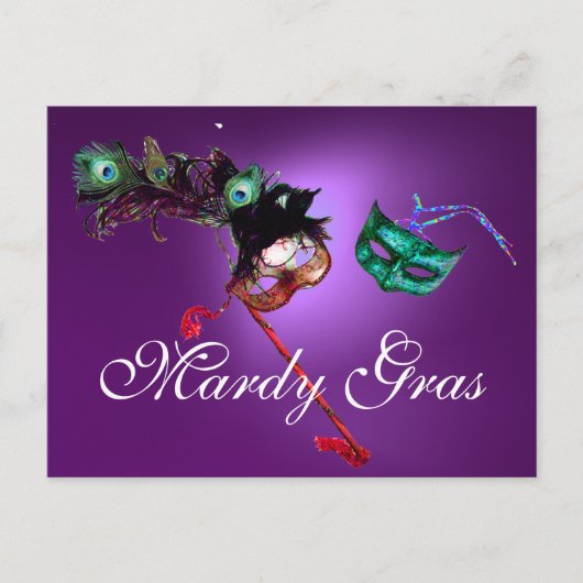MARDI GRAS MASQUERADE Edelstein lila Postkarte (Vorderseite)