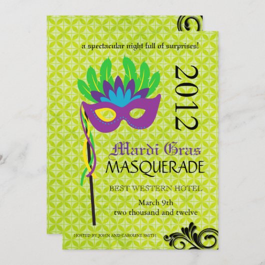 Mardi Gras Masquerade Einladung (Vorne/Hinten)