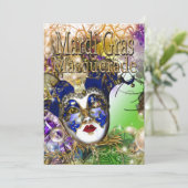 Mardi Gras Masquerade Geburtstag PERSONALISIEREN Einladung (Stehend Vorderseite)