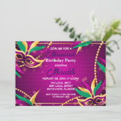 Mardi Gras Masquerade Geburtstagsparty Einladung (Stehend Vorderseite)