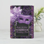 Mardi Gras Masquerade Geburtstagsparty Einladung (Stehend Vorderseite)