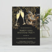 Mardi Gras Masquerade Geburtstagsparty Einladung (Stehend Vorderseite)