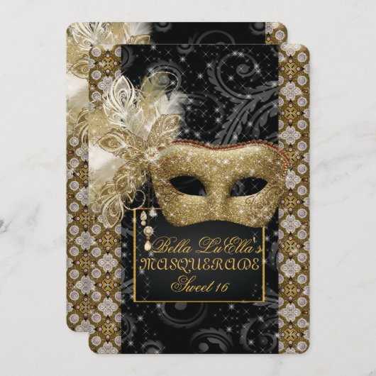 Mardi Gras Masquerade Geburtstagsparty Einladung (Vorne/Hinten)