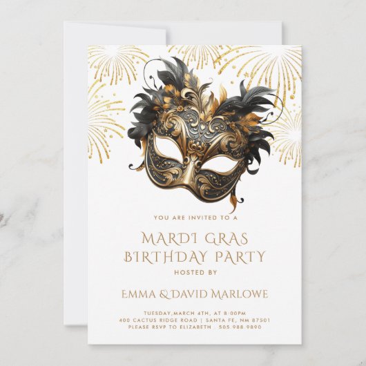 Mardi Gras Masquerade Geburtstagsparty Einladung (Vorderseite)