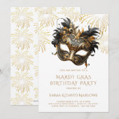 Mardi Gras Masquerade Geburtstagsparty Einladung (Vorne/Hinten)