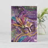 Mardi Gras Masquerade Geburtstagsparty Einladungen (Stehend Vorderseite)