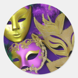 Mardi Gras, Masquerade, lila und Gold Runder Aufkleber