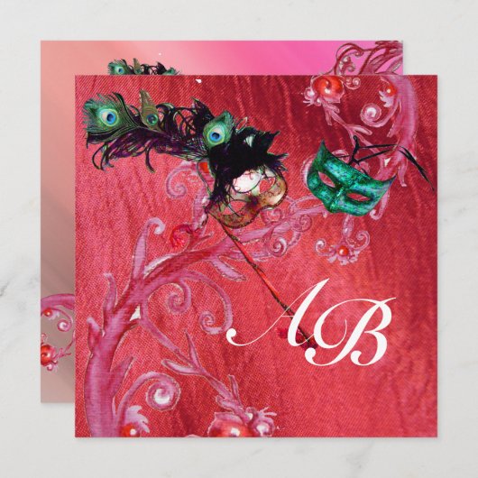 MARDI GRAS MASQUERADE, MAGIC BERRIES MONOGRAMM Sei Einladung (Vorne/Hinten)