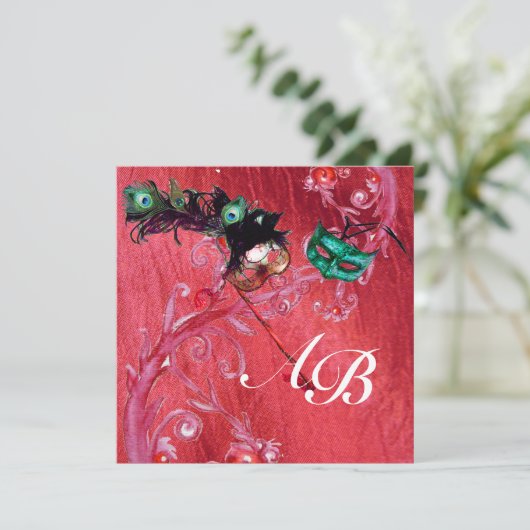 MARDI GRAS MASQUERADE, MAGIC BERRIES MONOGRAMM Sei Einladung (Stehend Vorderseite)