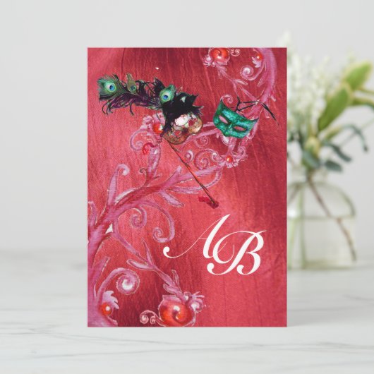 MARDI GRAS MASQUERADE, MAGIC BERRIES MONOGRAMM Sei Einladung (Stehend Vorderseite)