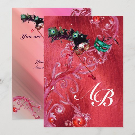 MARDI GRAS MASQUERADE, MAGIC BERRIES MONOGRAMM Sei Einladung (Vorne/Hinten)