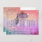 Mardi Gras Masquerade Masask Save the Date Lila Postkarte (Vorne/Hinten)