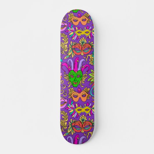 Mardi Gras Masquerade Mask Bright Lila Green Skateboard (Vorne)