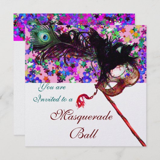 MARDI GRAS MASQUERADE MASK & CONFETTI weiß Einladung (Vorne/Hinten)