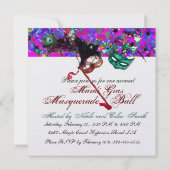 MARDI GRAS MASQUERADE MASK & CONFETTI weiß Einladung (Rückseite)