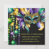 Mardi Gras Masquerade Maske and Beads Party Einladung (Rückseite)